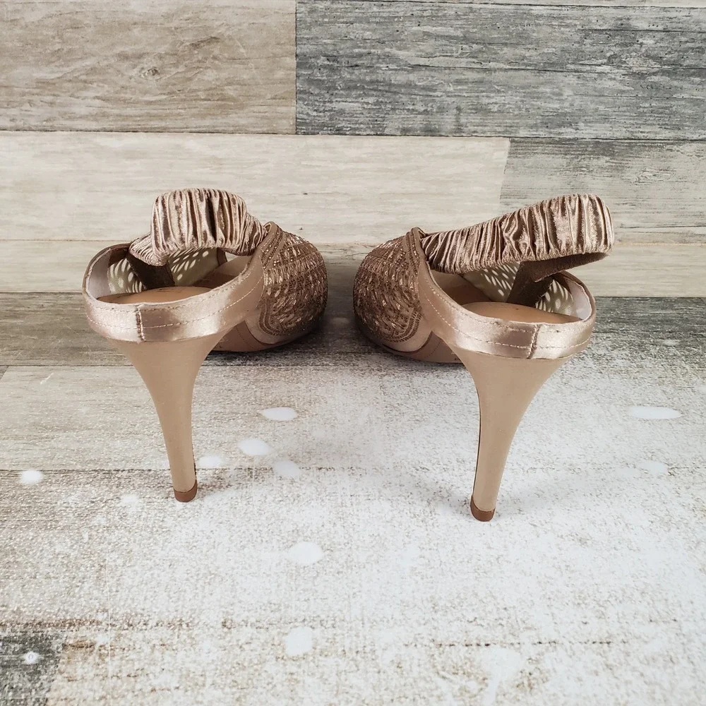 J.Renee Odila Womens Heel Pumps Sz 12 M Beige Satin Slingback Stiletto Heel